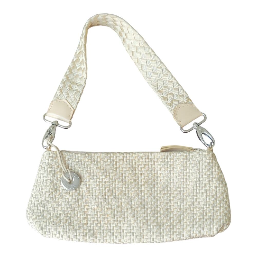 The Sak Small Nylon Woven Cream Bag With Detachable Strap Clutch Or‎ Shoulder